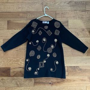 Vintage Sarah Morgan Black Sweater with Gold Beads- Size Medium
